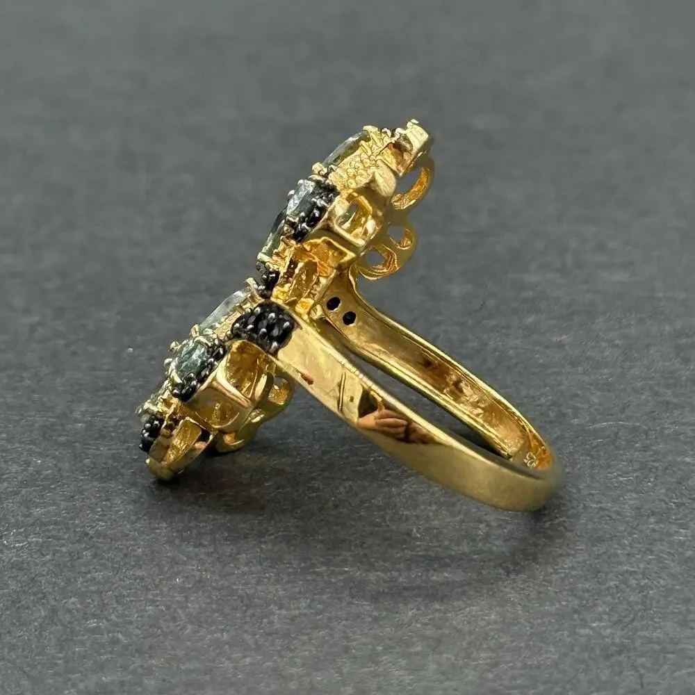 Signed STS 925 Sterling Silver Gold Plated Dual Butterfly Cocktail Ring Size 9